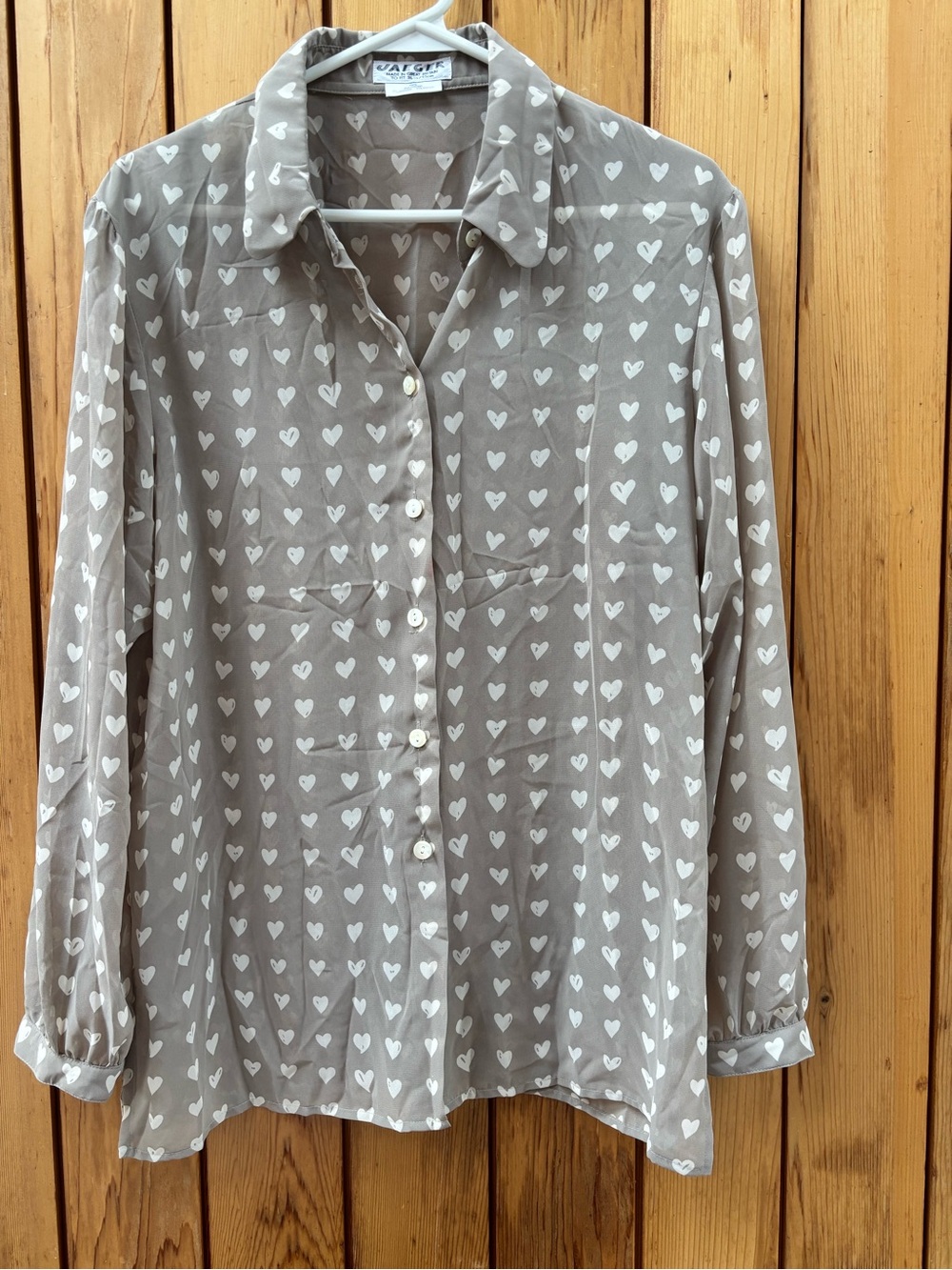 VTG Jaeger Sheer Heart Print Blouse Top Made in Great Britain Size M